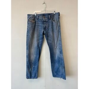 Diesel Larkee Jeans Mens 38x30 Blue Denim Regular Straight Wash Distressed
